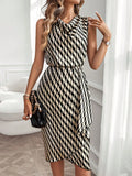 Vestido Midi Elegante Estampado com Decote Drapeado