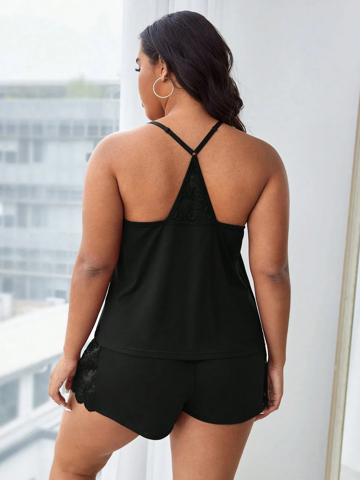 Pijama Plus Size de Malha com Renda Short e Regata