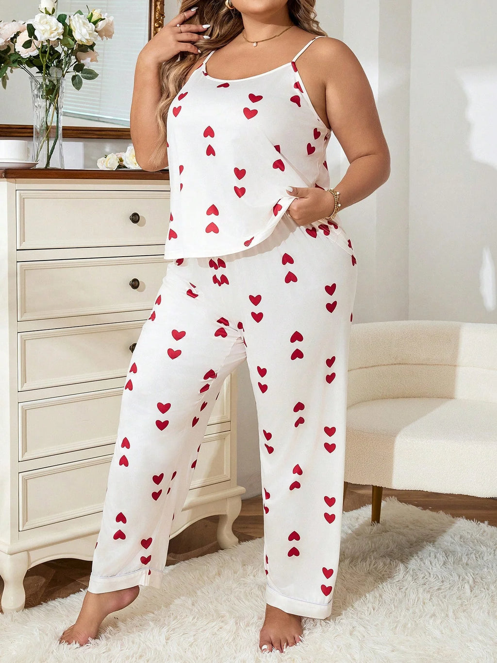 Pijama Plus Size Regata e Calça Coração