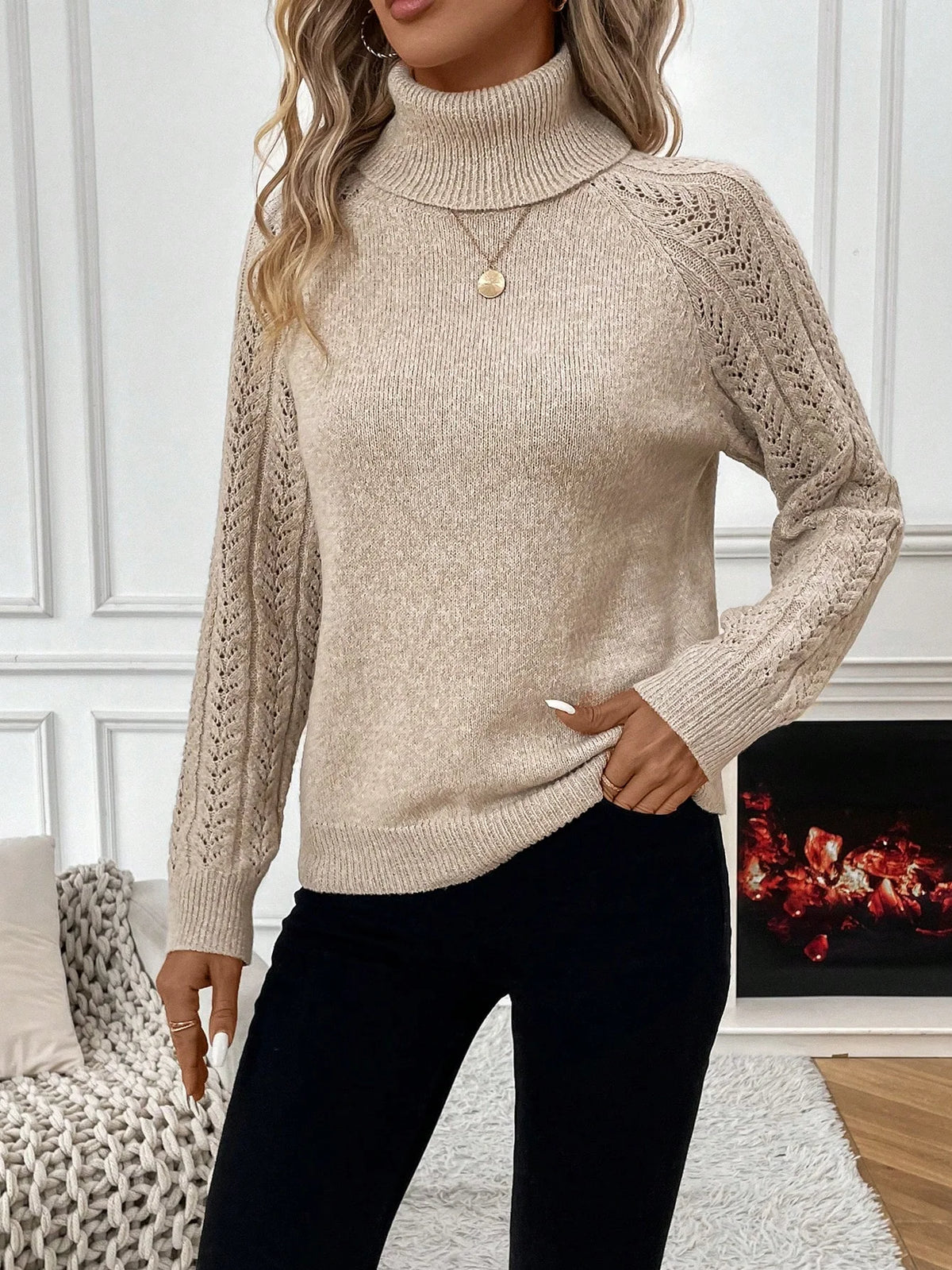 Suéter Feminino de Tricô com Gola Alta