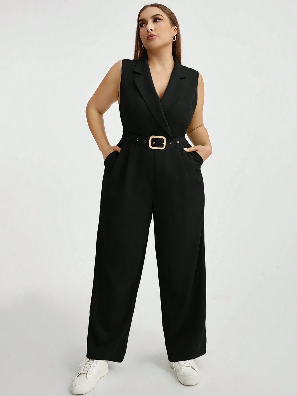 Macacão Plus Size Alfaiataria Sem Manga