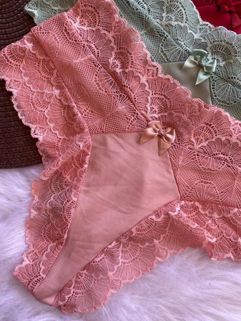 Kit 2 Calcinhas Fio Duplo Cintura Alta com Renda