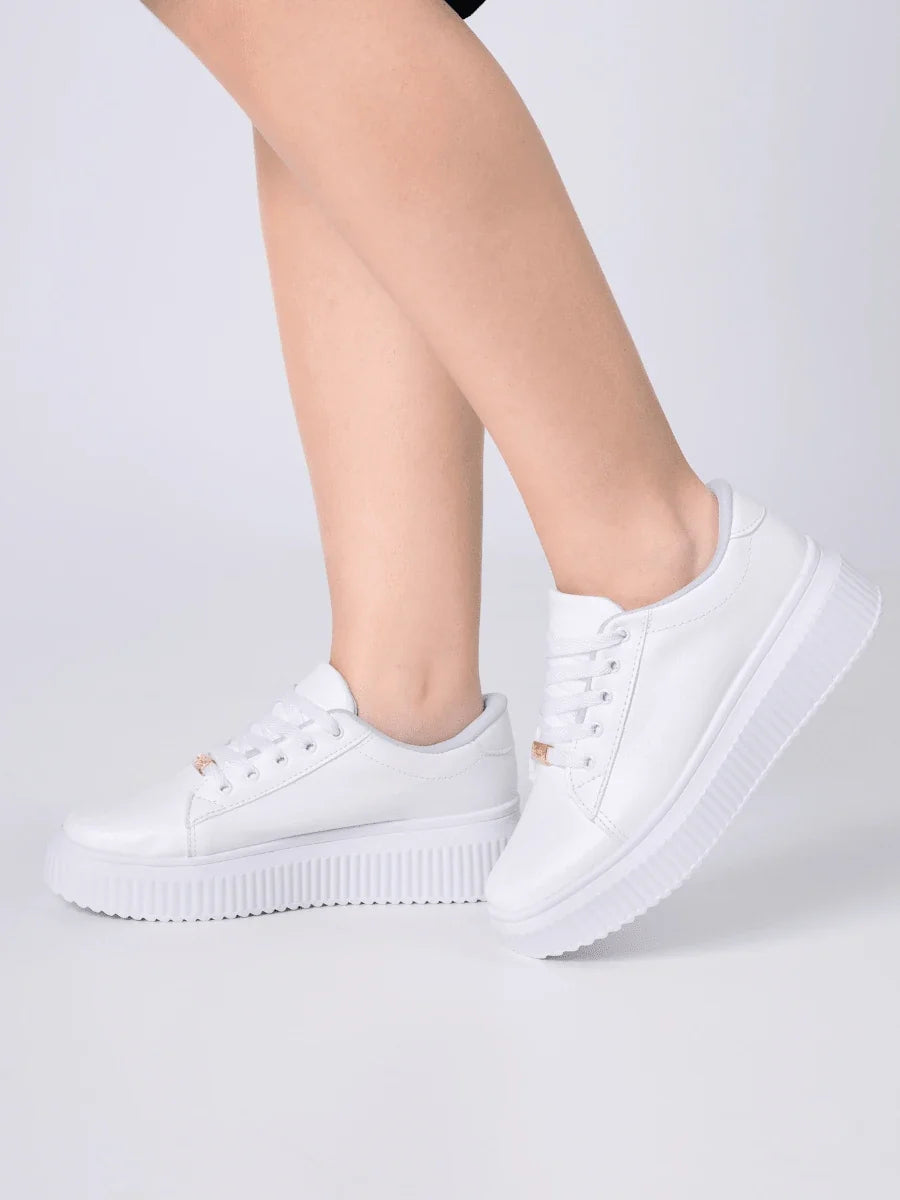 Tênis Casual Feminino Confortável Plataforma Frizada