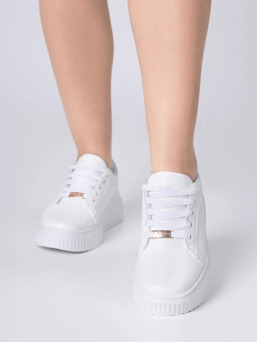 Tênis Casual Feminino Confortável Plataforma Frizada