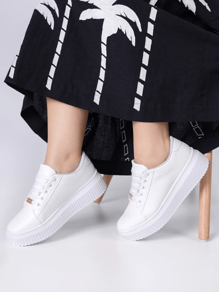 Tênis Casual Feminino Confortável Plataforma Frizada