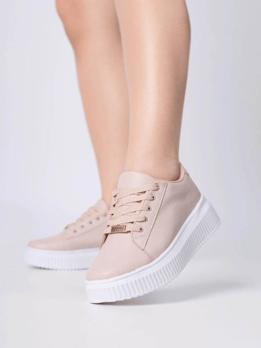 Tênis Casual Feminino Confortável Plataforma Frizada