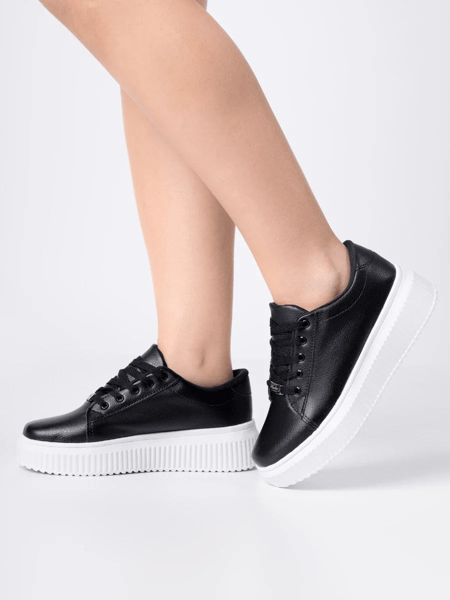 Tênis Casual Feminino Confortável Plataforma Frizada