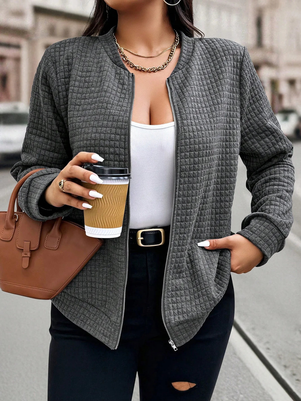 Jaqueta Bomber Feminina Plus Size Leve com Zíper