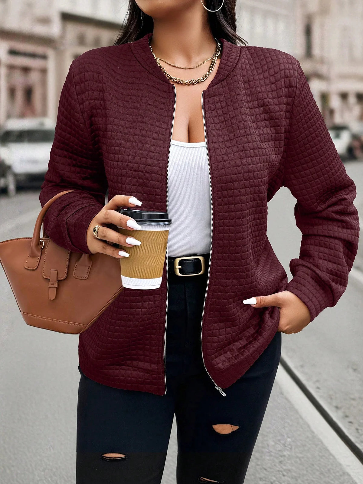Jaqueta Bomber Feminina Plus Size Leve com Zíper