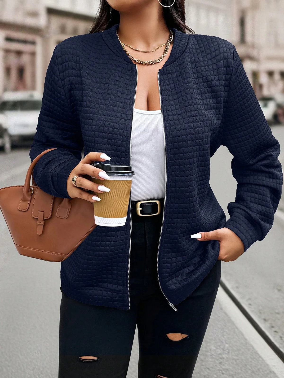 Jaqueta Bomber Feminina Plus Size Leve com Zíper