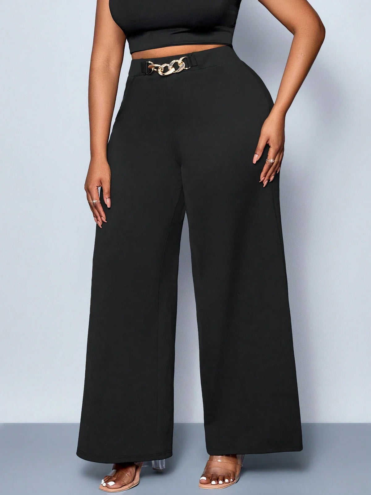 Calça Wide Leg Feminina Plus Size Social com Cinto
