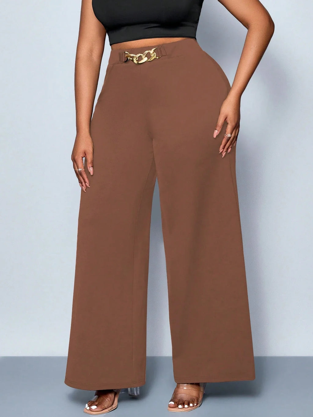 Calça Wide Leg Feminina Plus Size Social com Cinto
