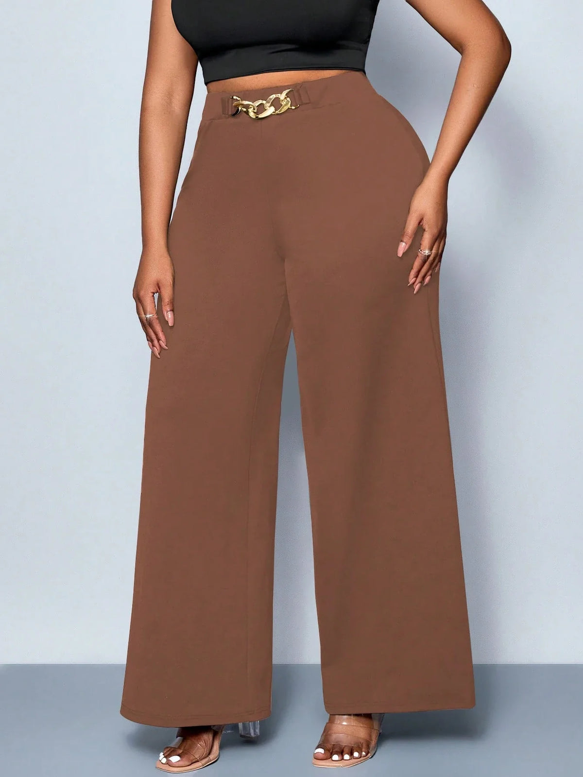 Calça Wide Leg Feminina Plus Size Social com Cinto