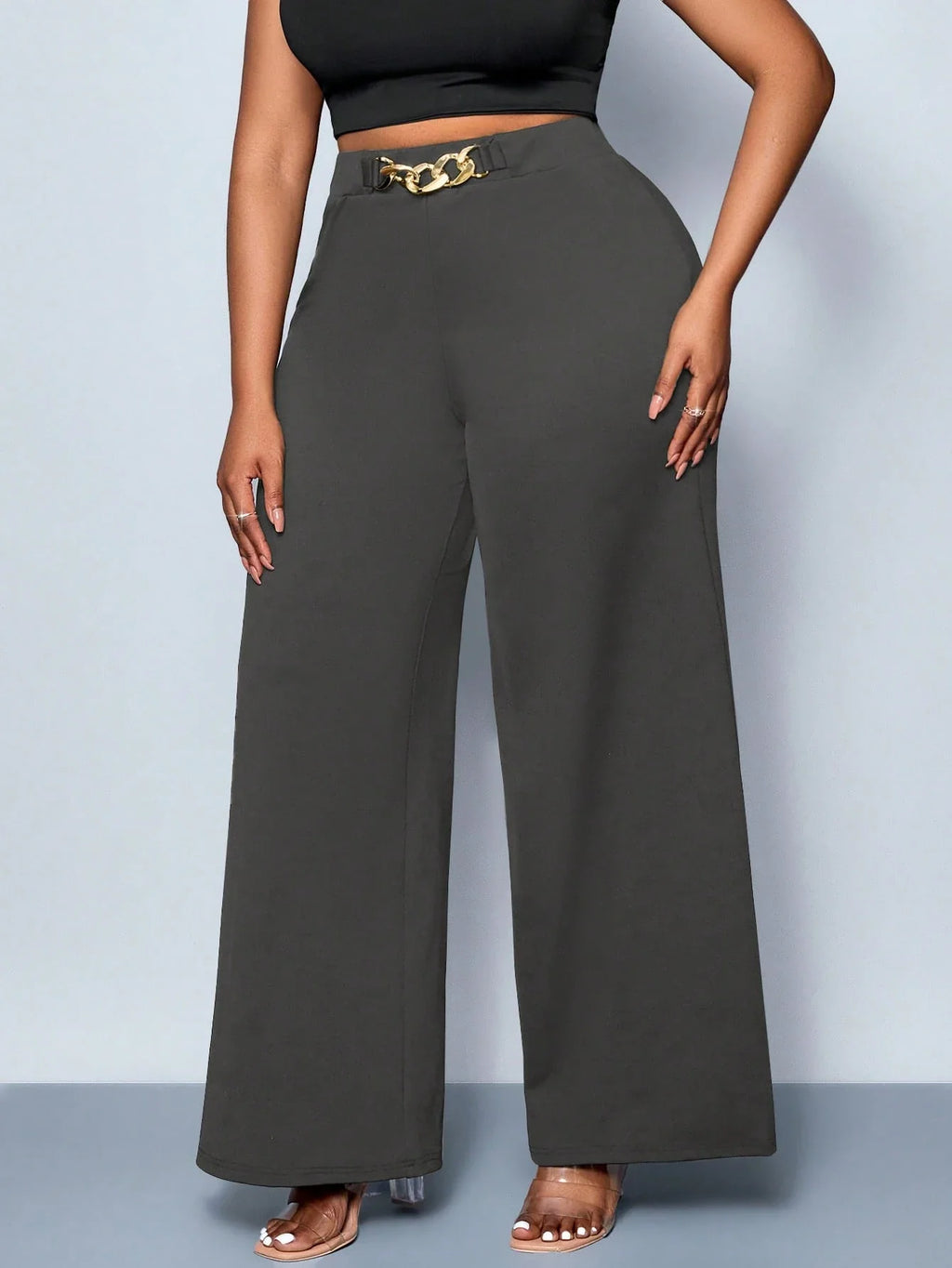 Calça Wide Leg Feminina Plus Size Social com Cinto
