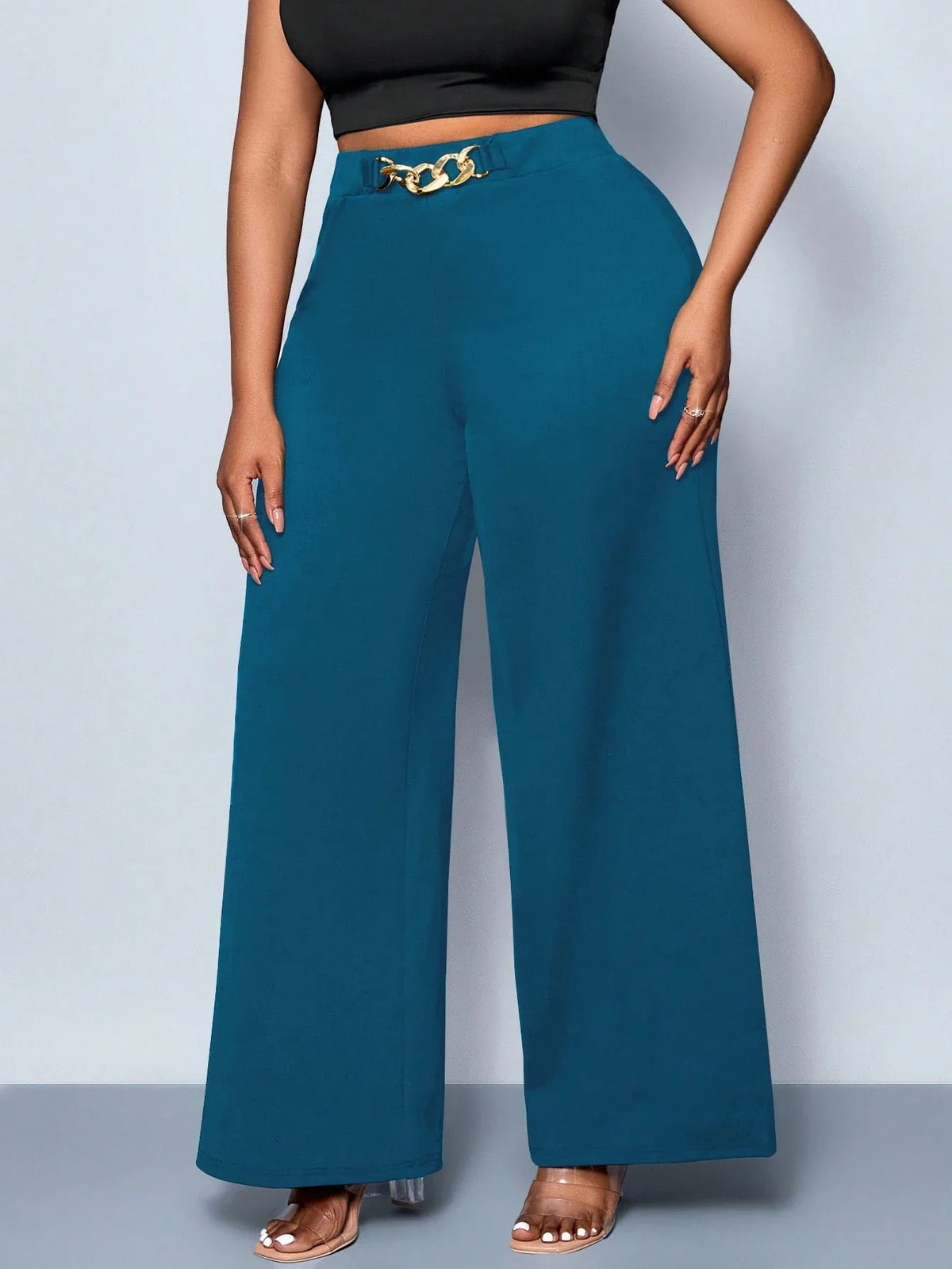 Calça Wide Leg Feminina Plus Size Social com Cinto