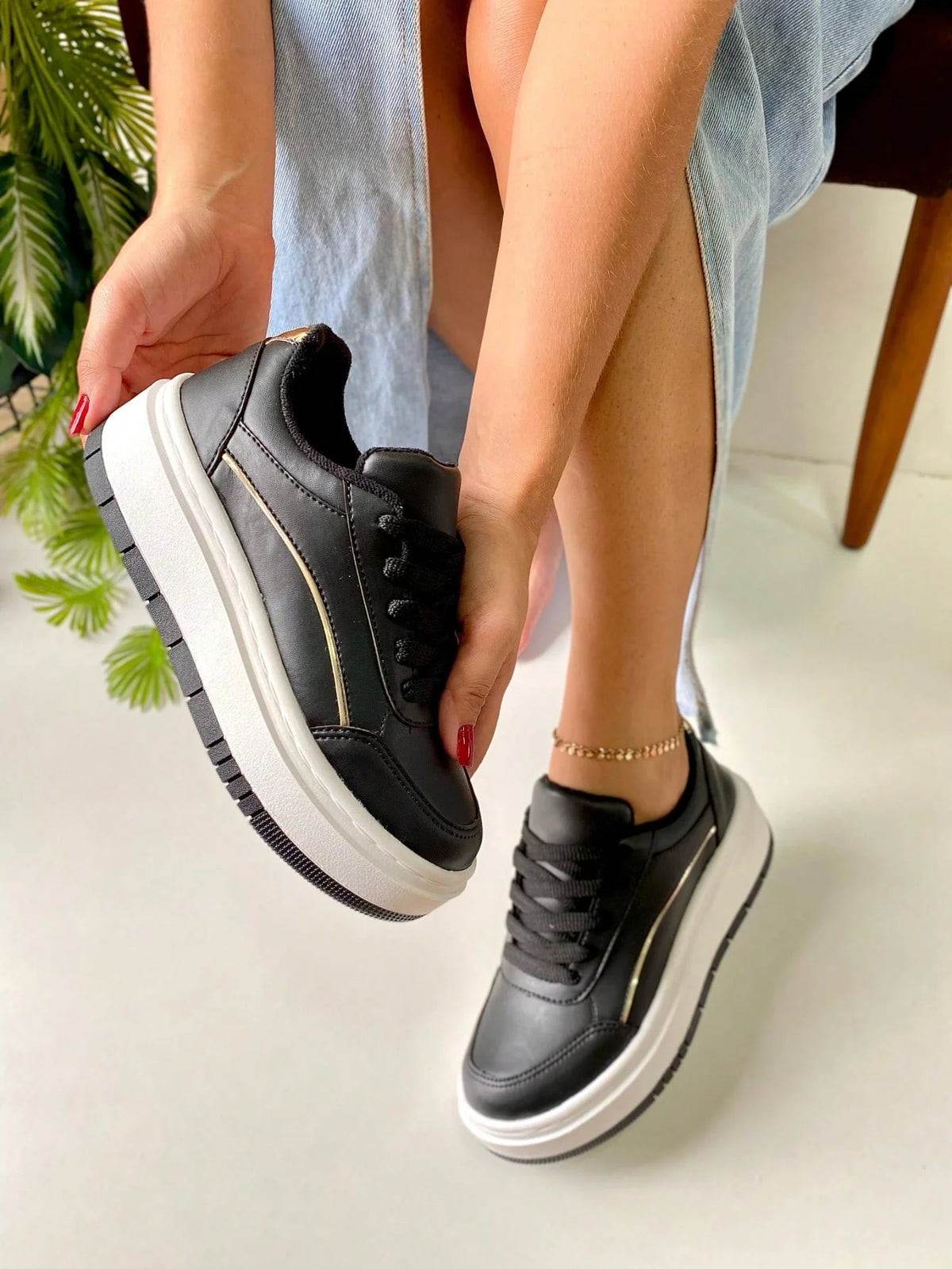 Tênis Casual Feminino Sola Alta Flatform Dia a Dia