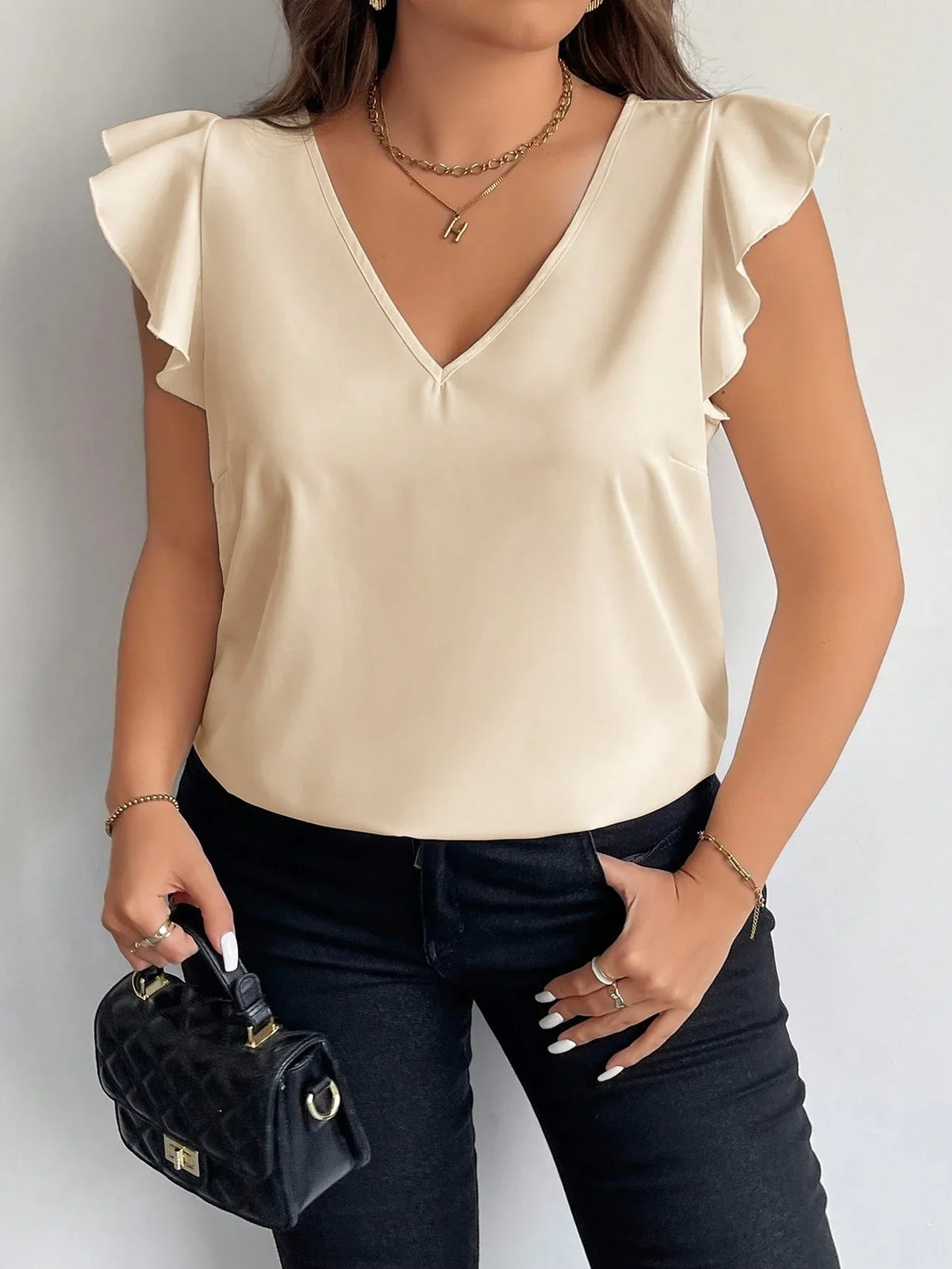 Blusa Plus Size Feminina Manga Curta Decote V