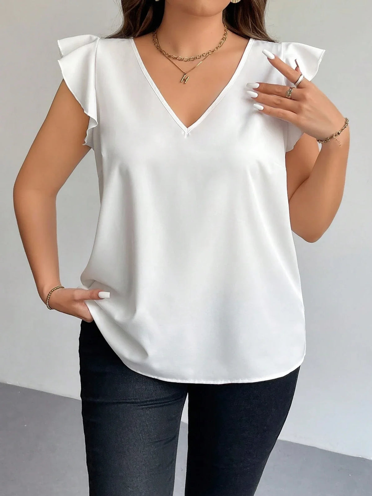 Blusa Plus Size Feminina Manga Curta Decote V