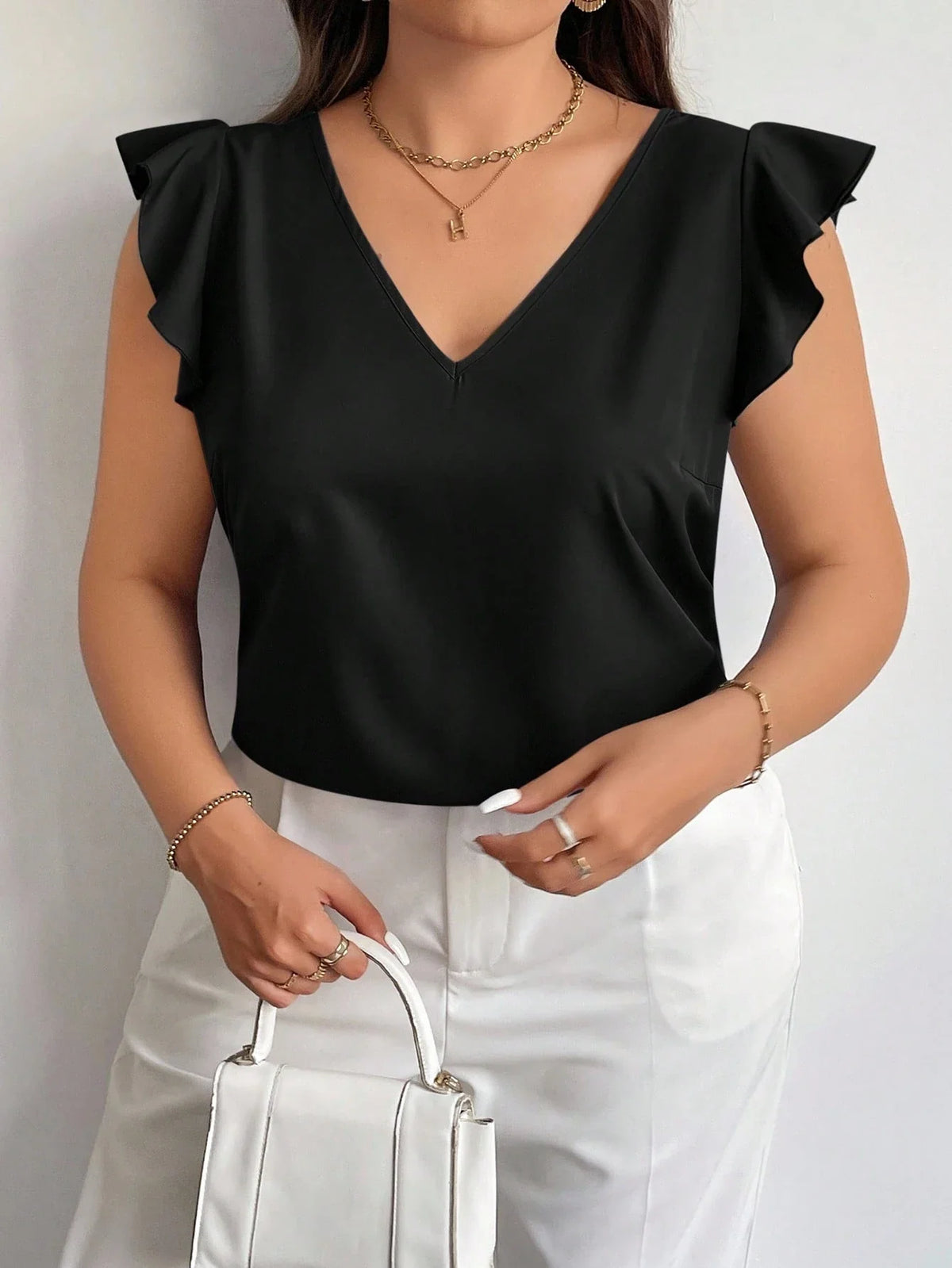 Blusa Plus Size Feminina Manga Curta Decote V