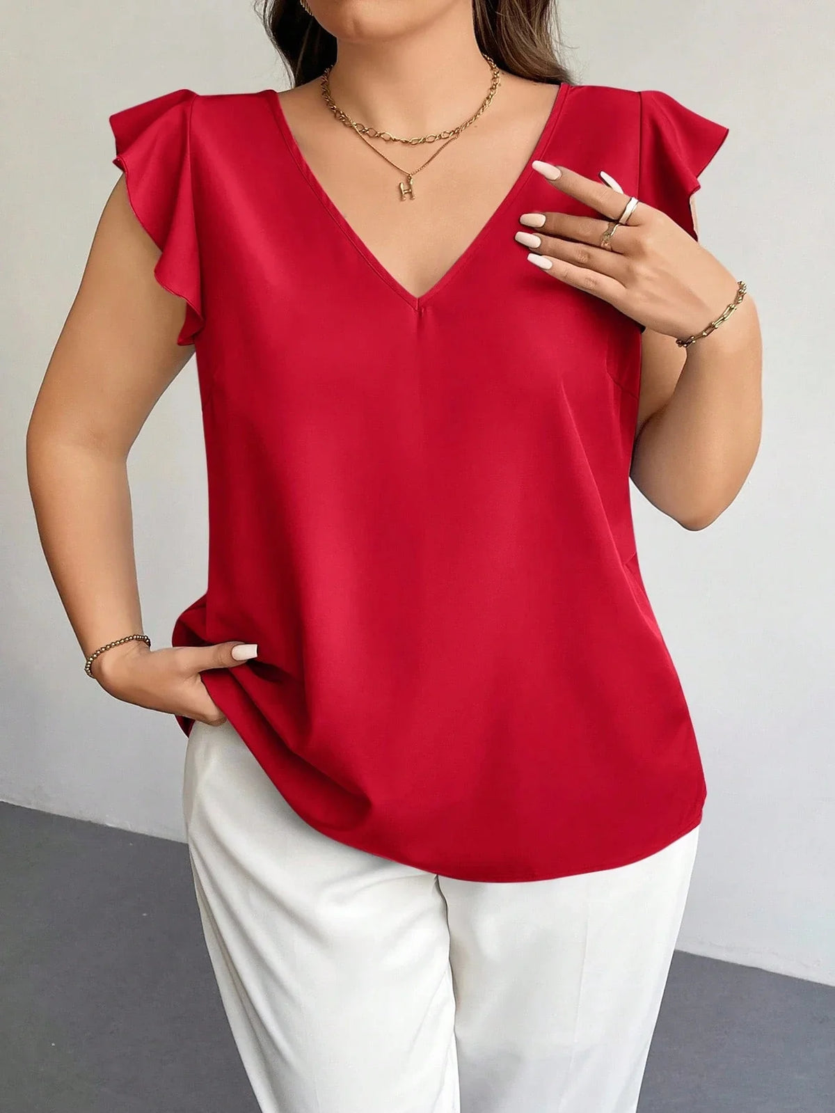 Blusa Plus Size Feminina Manga Curta Decote V