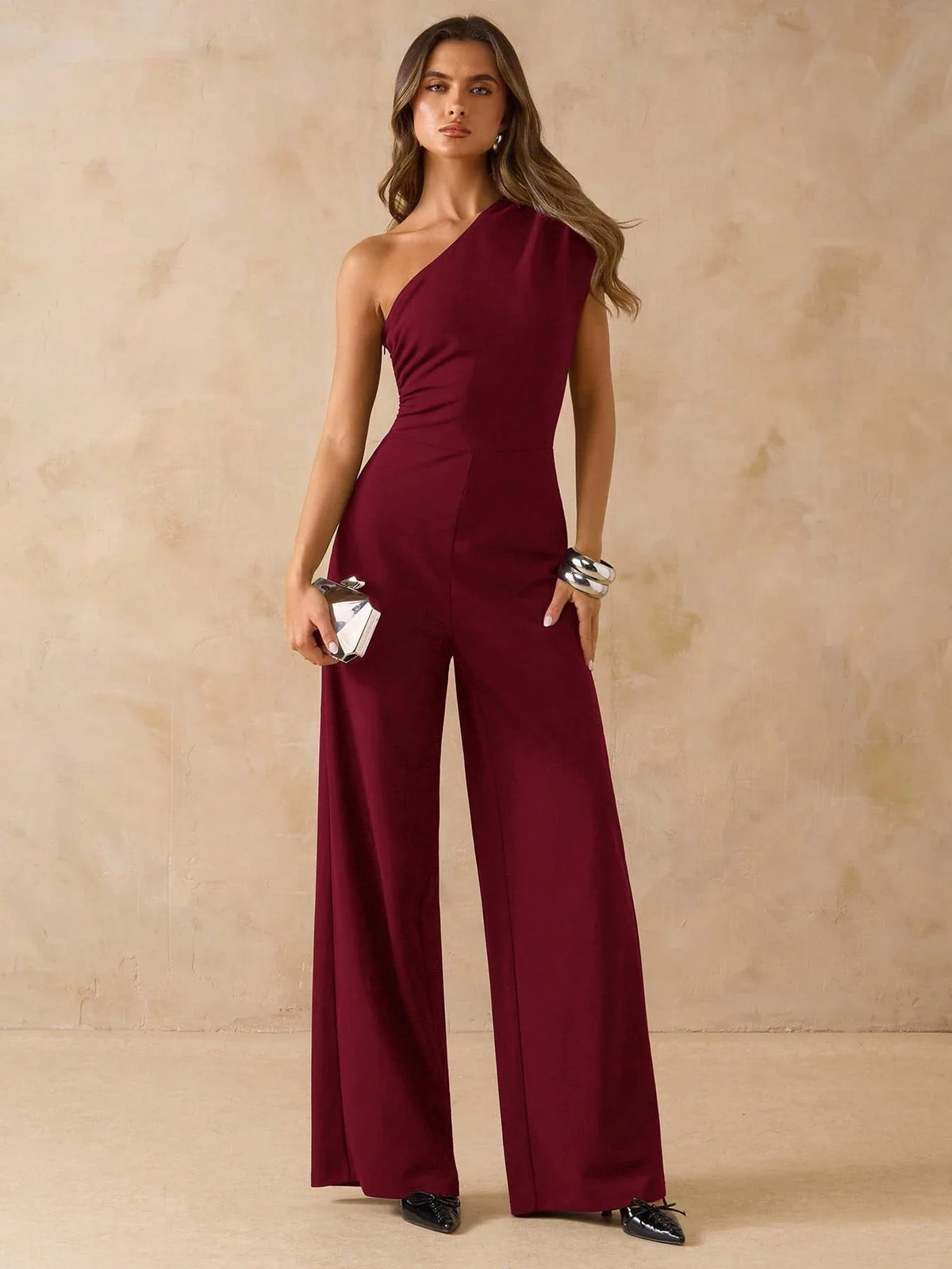 Macacão Elegante Feminino Um Ombro Só Pantalona