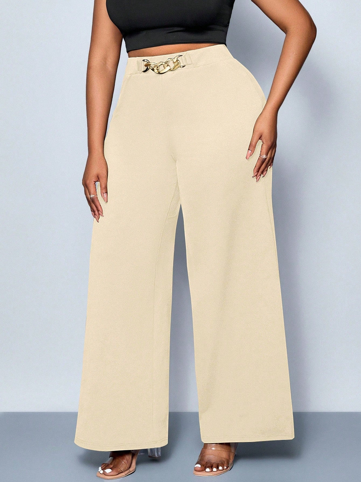 Calça Wide Leg Feminina Plus Size Social com Cinto