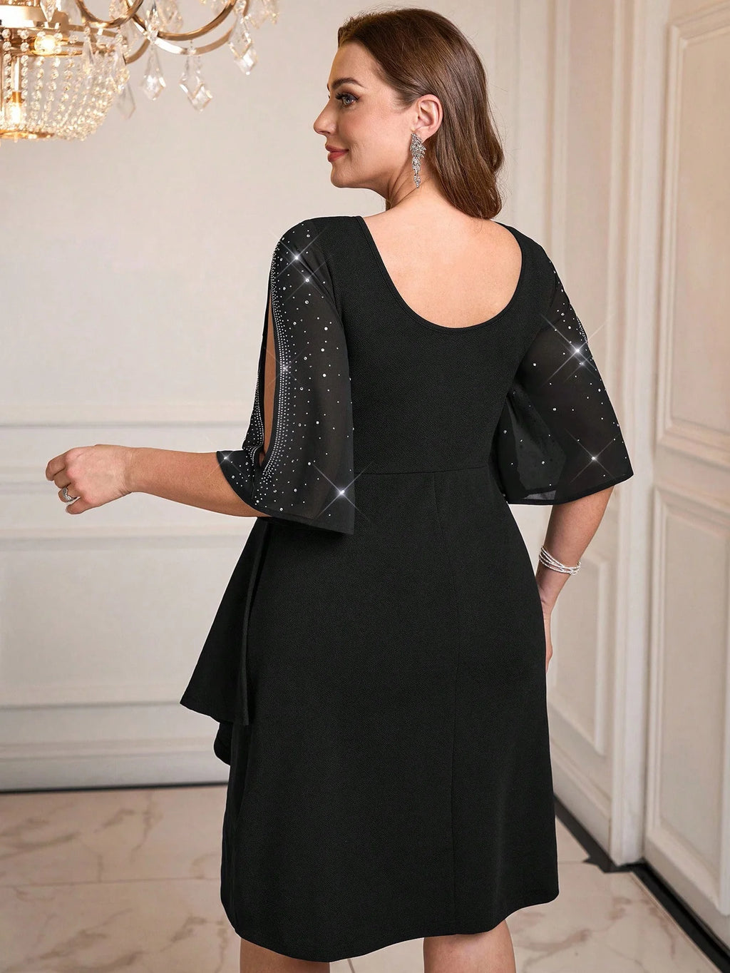 Vestido Plus Size Festa Meia Manga Cintura Franzida