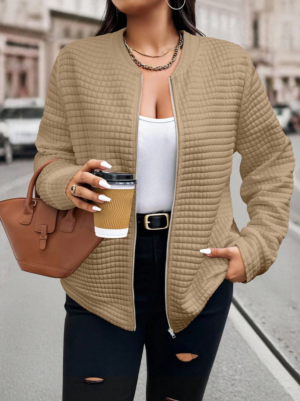 Jaqueta Bomber Feminina Plus Size Leve com Zíper