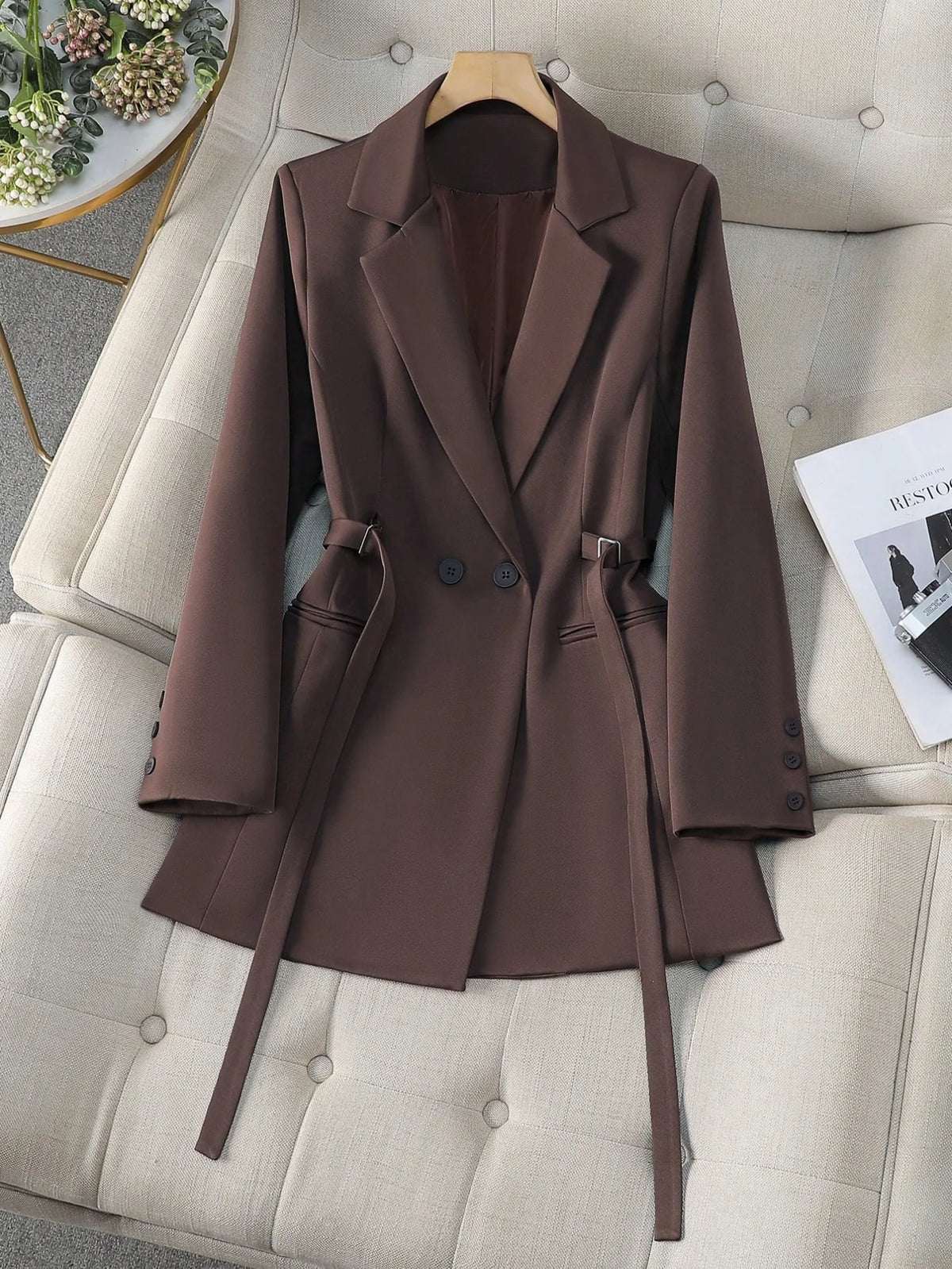 Blazer Feminino Forrado Alongado com Cinto