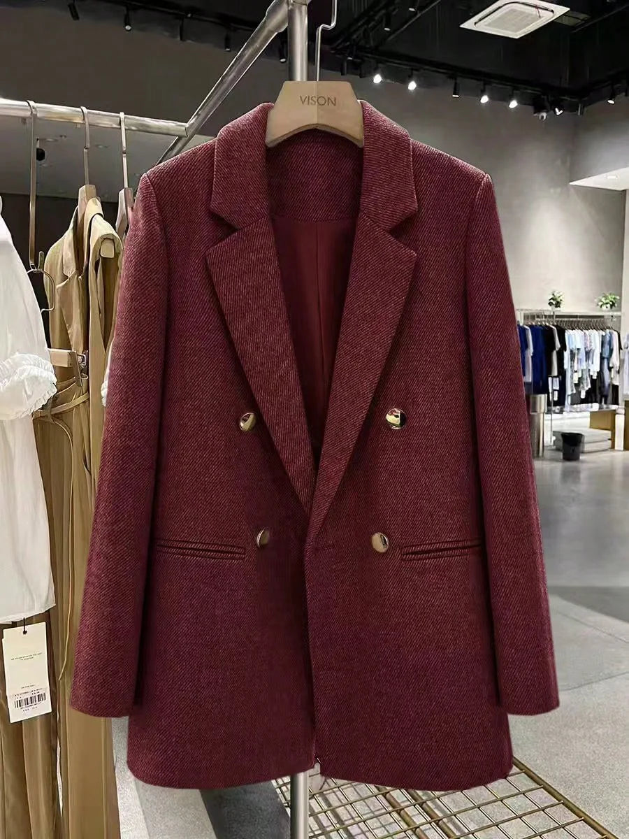 Blazer Feminino Alfaiataria de Lã Forrado com Abotoamento Duplo