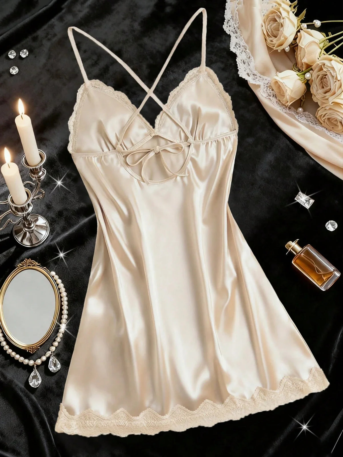 Camisola de Cetim com Renda Sensual