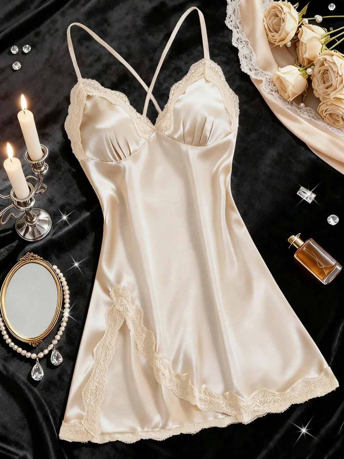 Camisola de Cetim com Renda Sensual