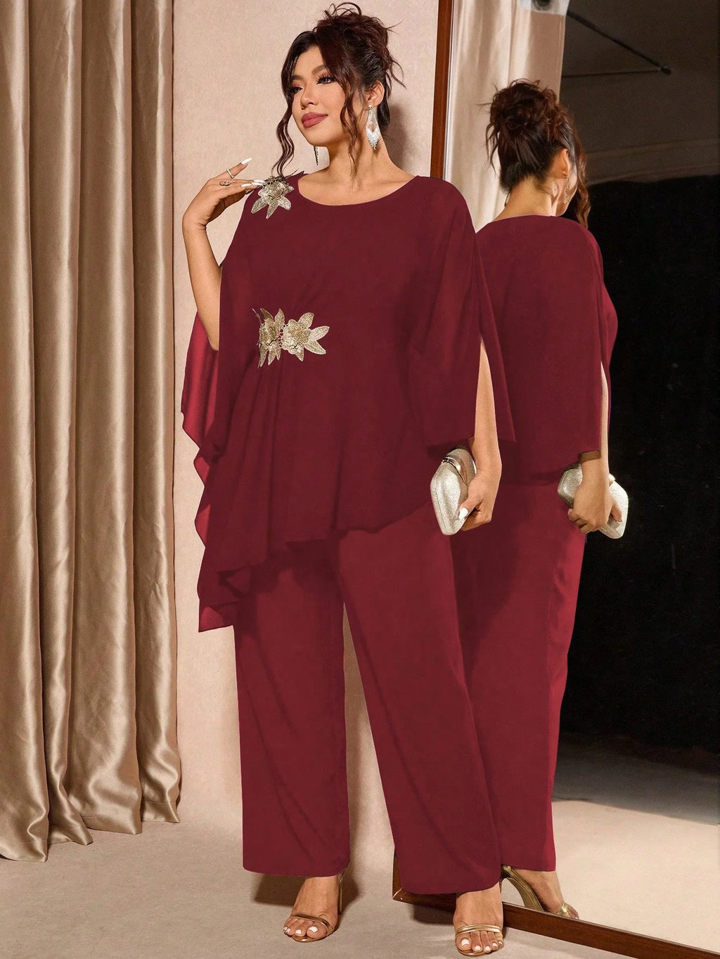 Conjunto Plus Size Festa Calça e Blusa Bordada