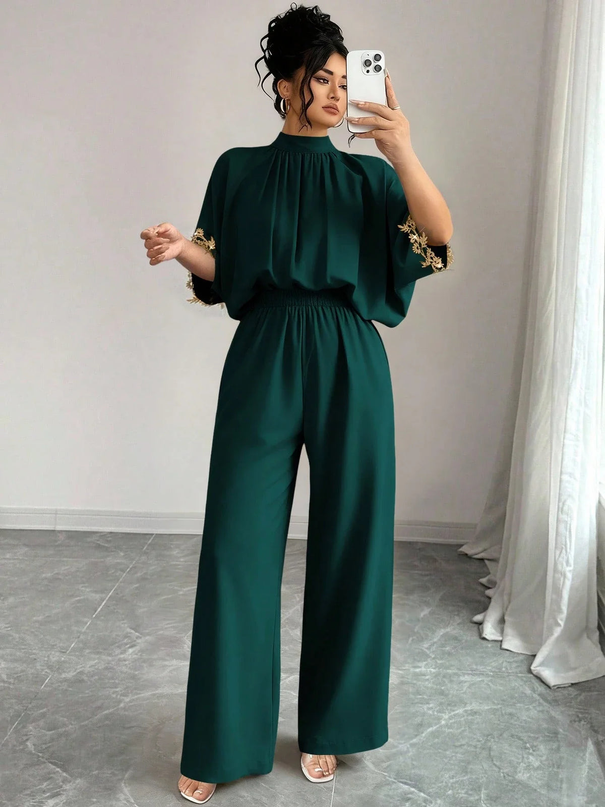 Macacão Elegante Para Festa Plus Size Meia Manga Plissado