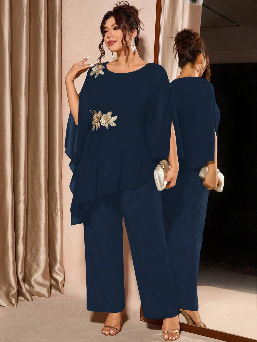 Conjunto Plus Size Festa Calça e Blusa Bordada