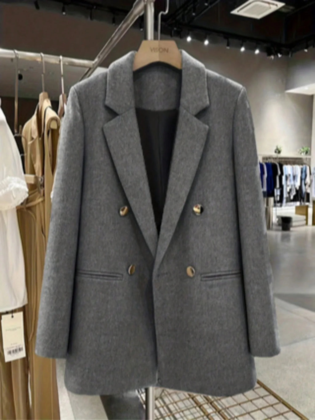 Blazer Feminino Alfaiataria de Lã Forrado com Abotoamento Duplo