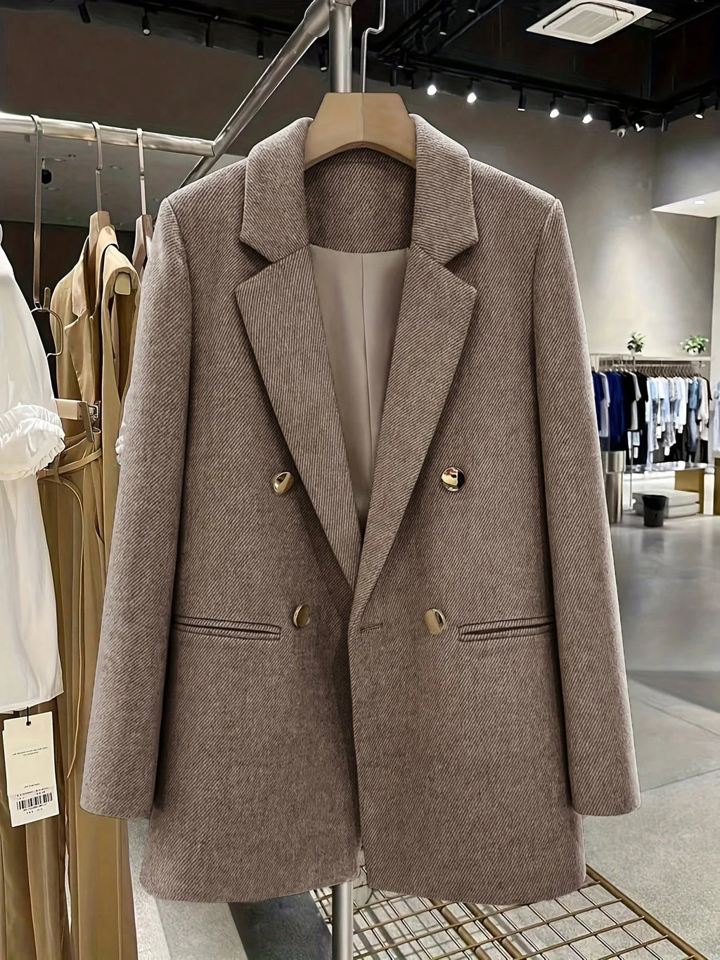 Blazer Feminino Alfaiataria de Lã Forrado com Abotoamento Duplo