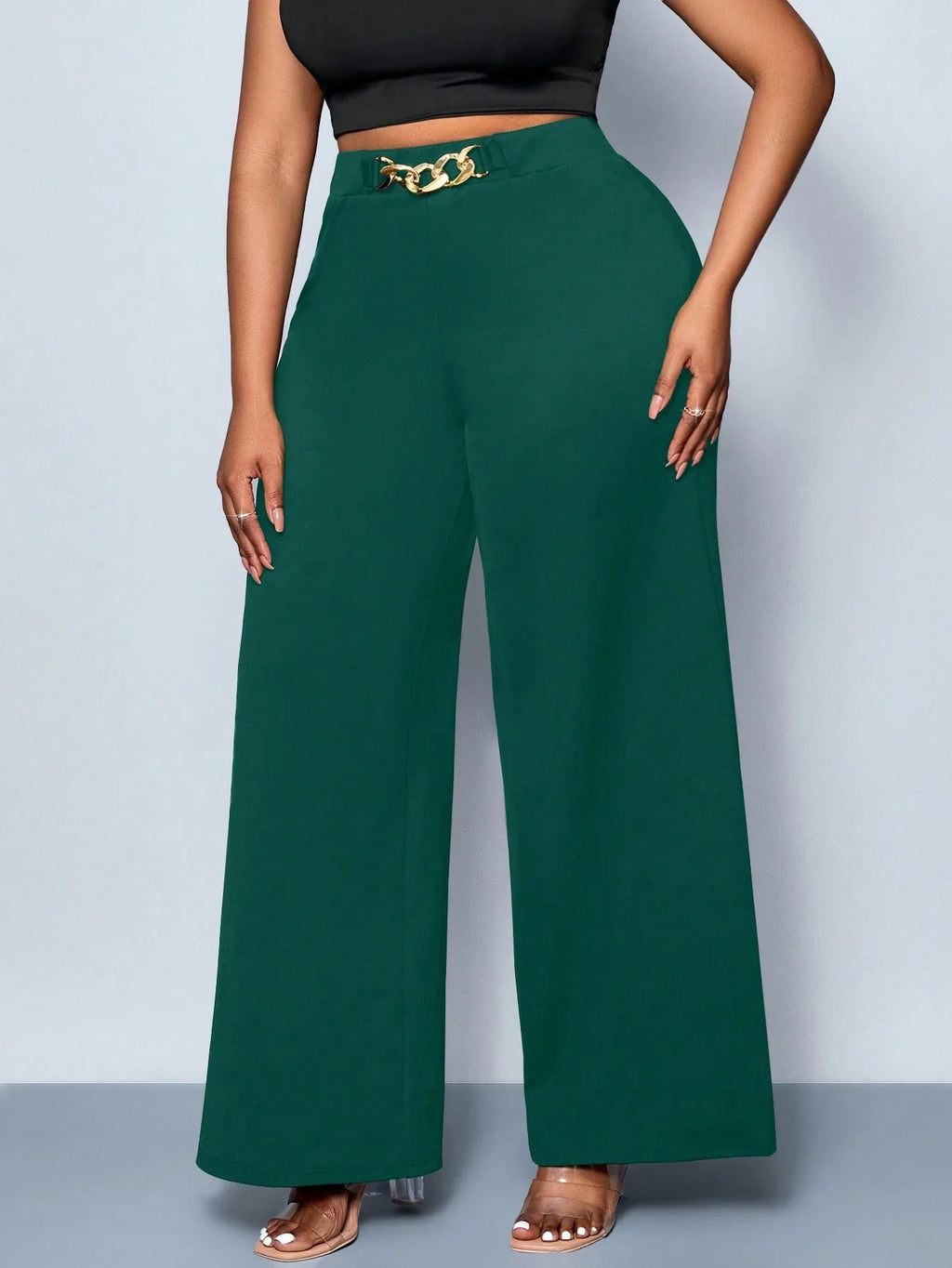 Calça Wide Leg Feminina Plus Size Social com Cinto