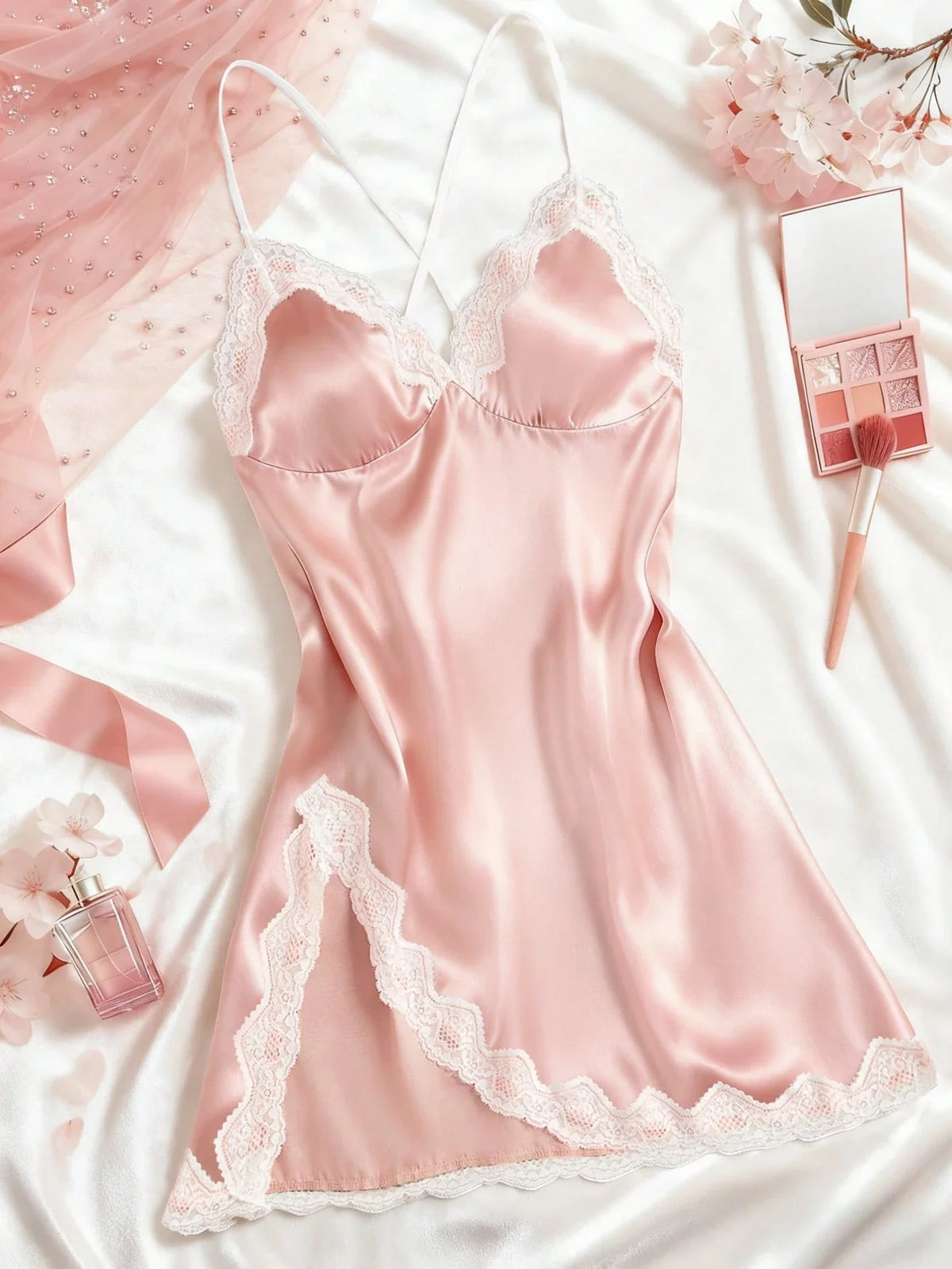 Camisola de Cetim com Renda Sensual
