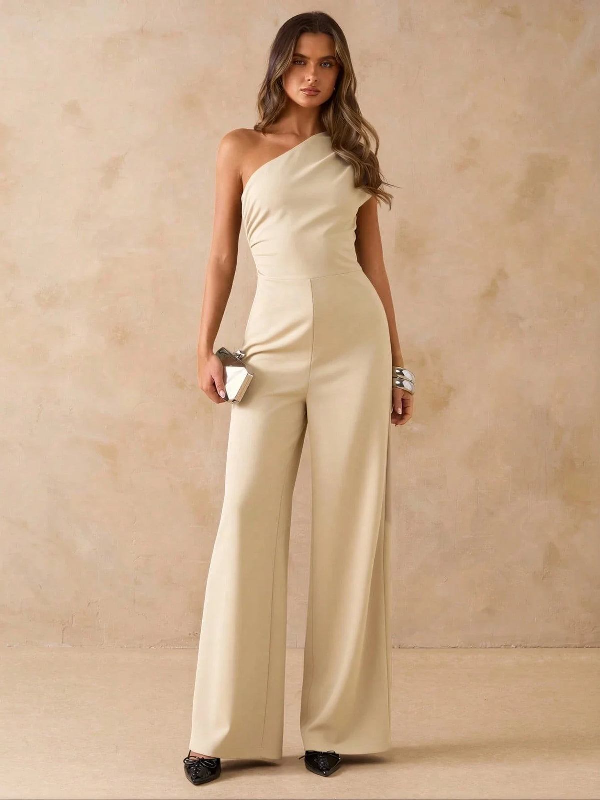 Macacão Elegante Feminino Um Ombro Só Pantalona
