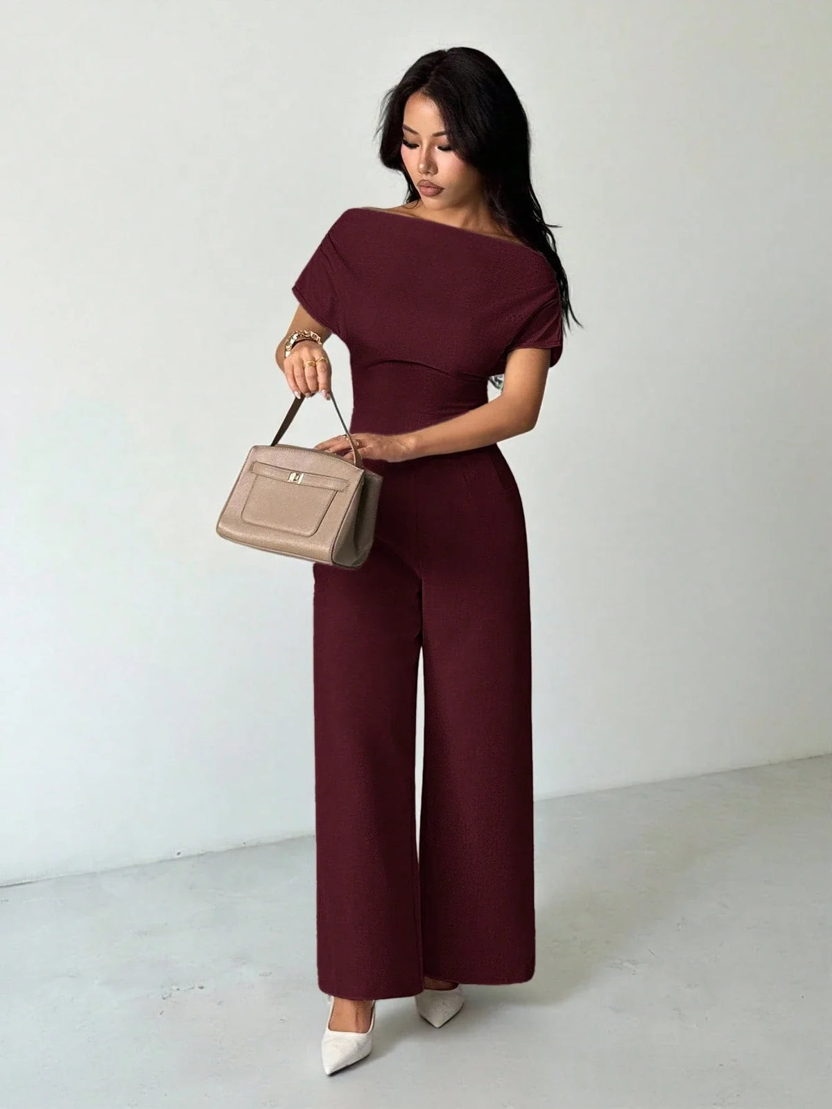 Conjunto de Alfaiataria Feminino Calça Pantalona e Manga Curta