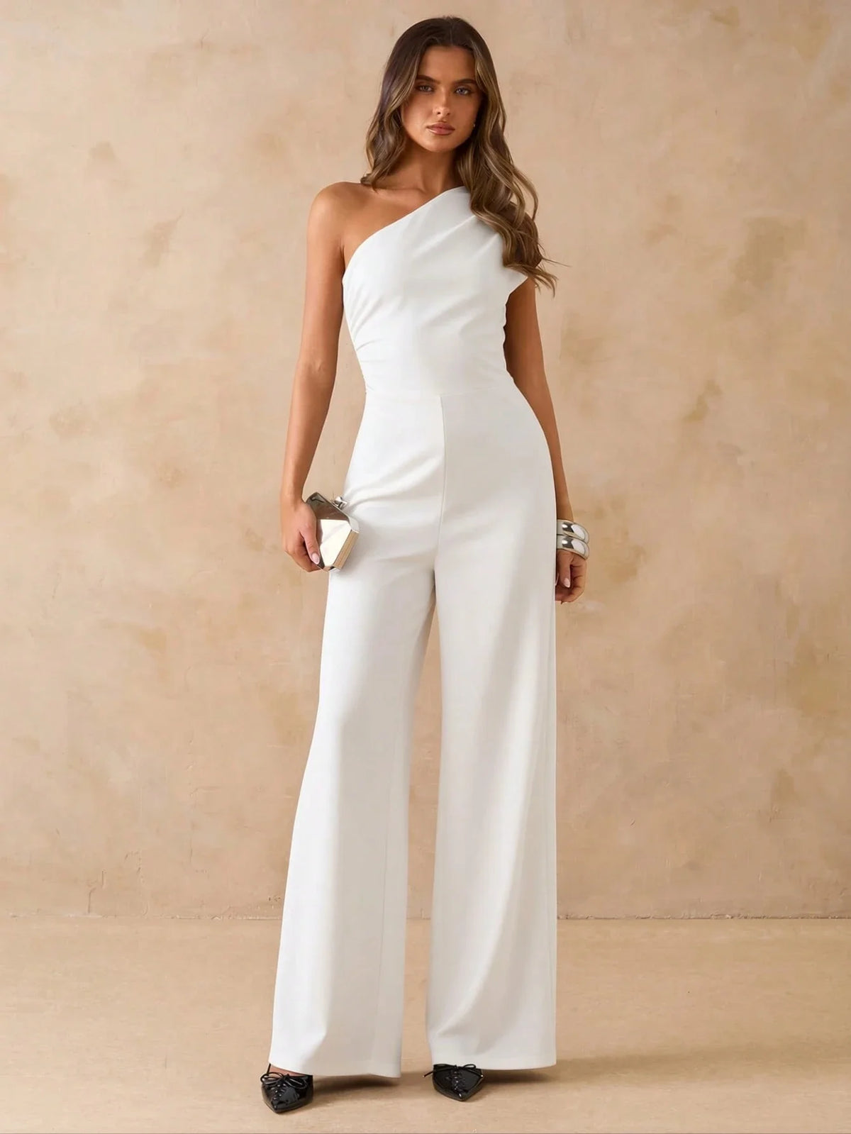 Macacão Elegante Feminino Um Ombro Só Pantalona