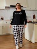 Pijama Plus Size Feminino Xadrez Manga Comprida