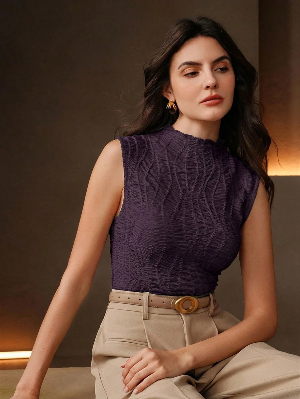 Blusa Regata Feminina Elegante Texturizada
