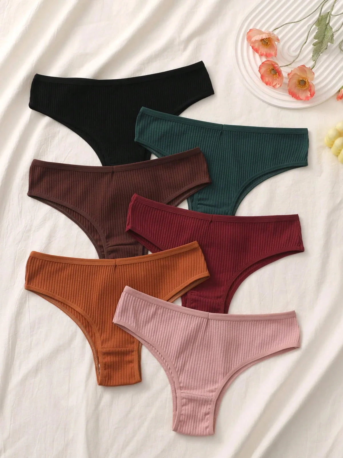 Kit 6 Calcinha Tanga de Algodão Respirável