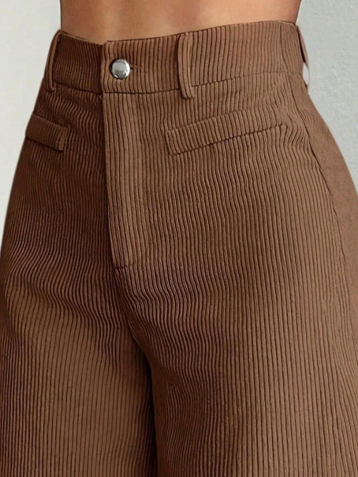 Calça de Veludo Wide Leg Feminina com Botão
