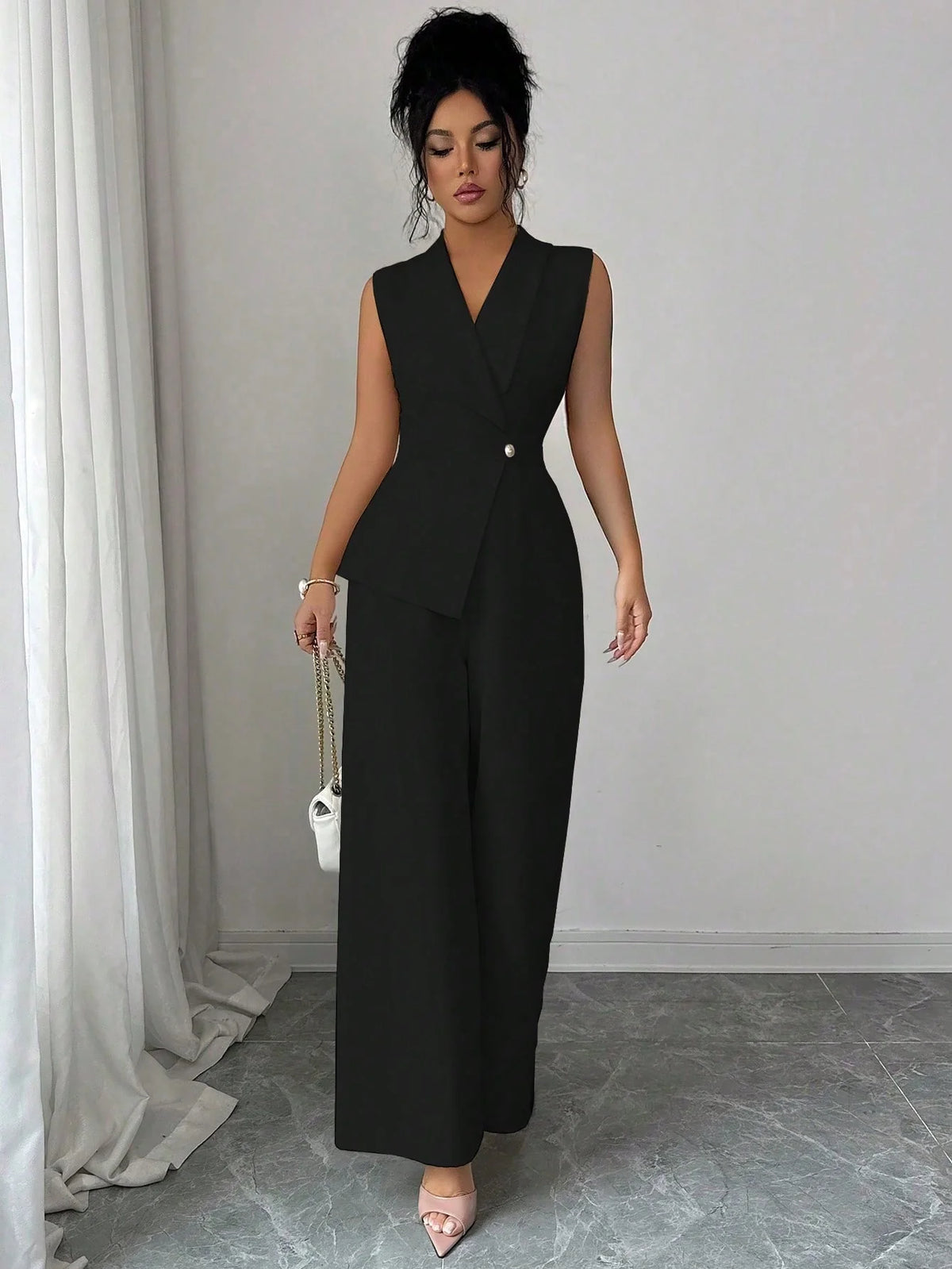 Macacão Alfaiataria Feminino Elegante Estilo Blazer Decote V