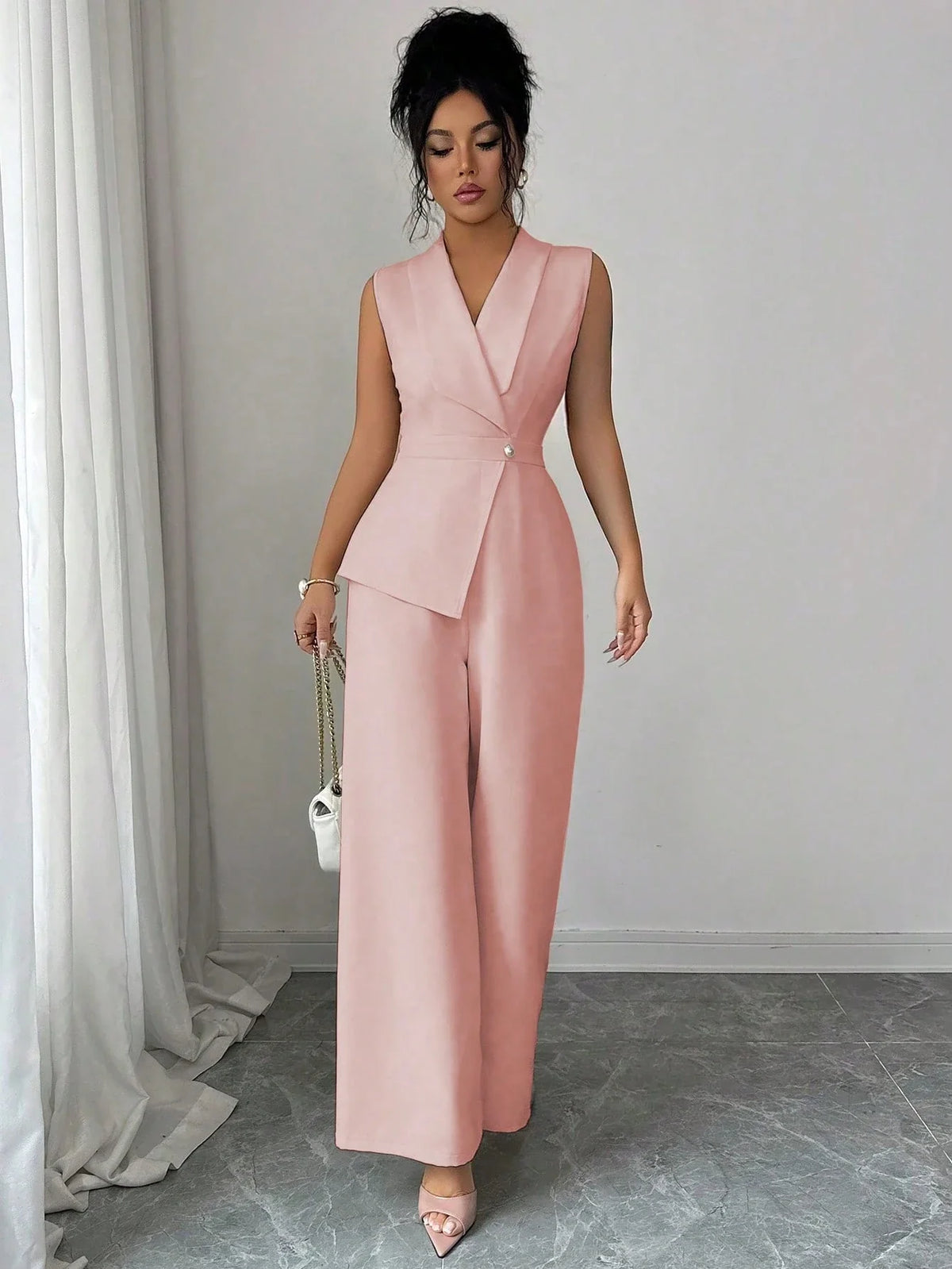 Macacão Alfaiataria Feminino Elegante Estilo Blazer Decote V