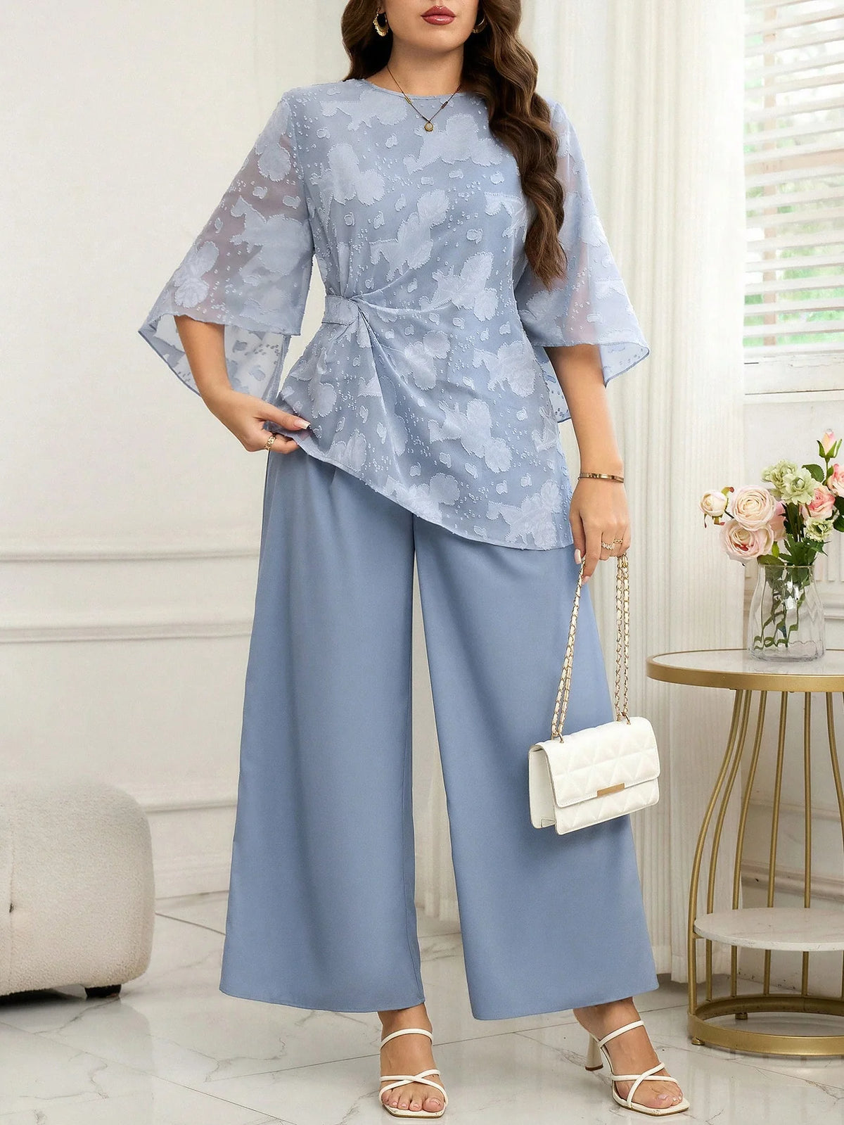 Conjunto Plus Size Festa Meia Manga Bordada