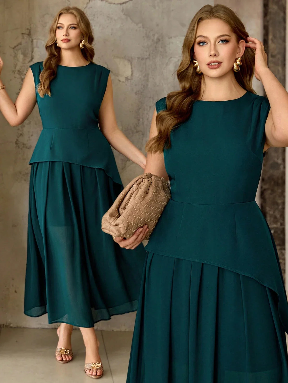 Vestido Longo Plus Size Sem Mangas em Chiffon Festa Convidada